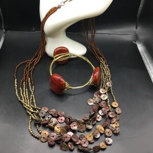 Shell Seed Bead Necklace with matching Copper Wrapped Ceramic Jasper
